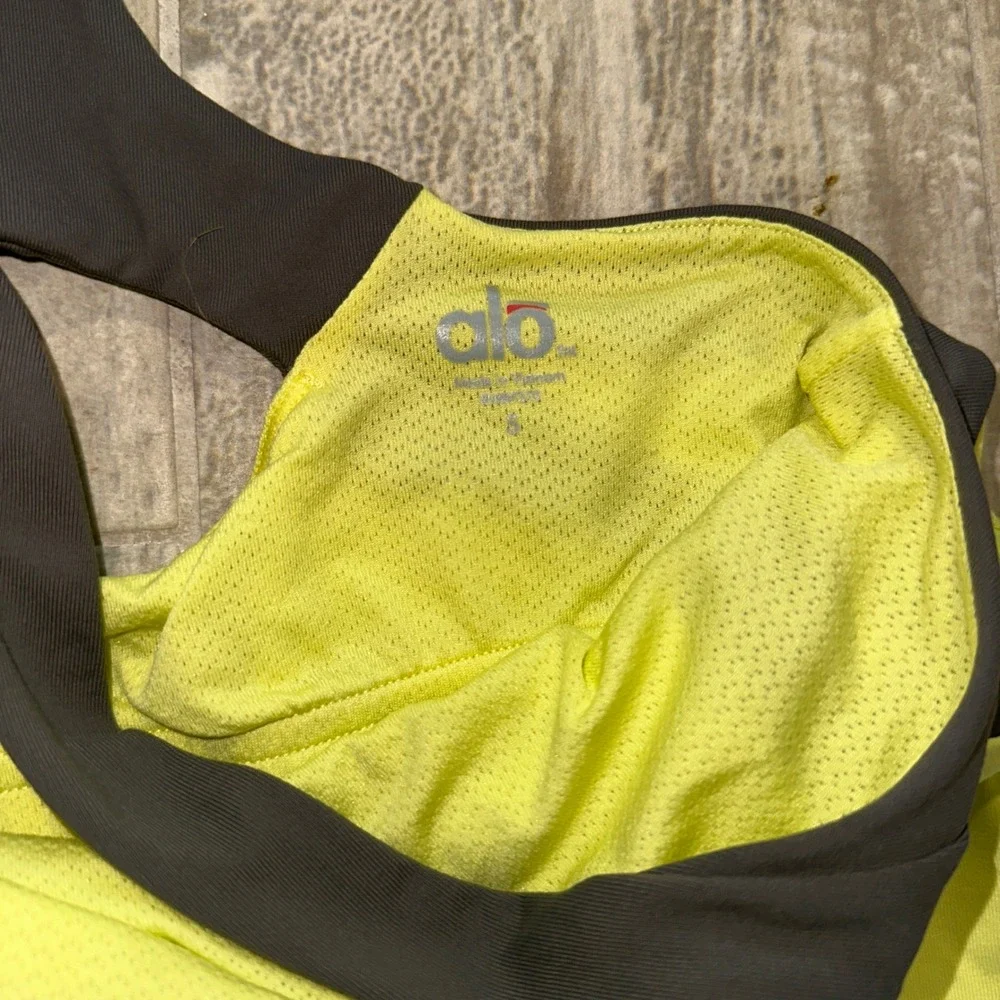 Alo Yoga Neon Yellow Grey Racerback Tennis Athletic Dress Built In Bra Small